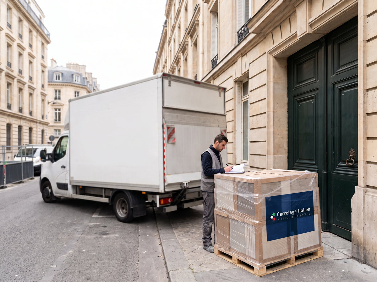 Livraison de carrelage sur un chantier